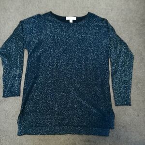 Sparkling Michael Kors Women's Size M Blouse Top Long Sleeve Black/Silver